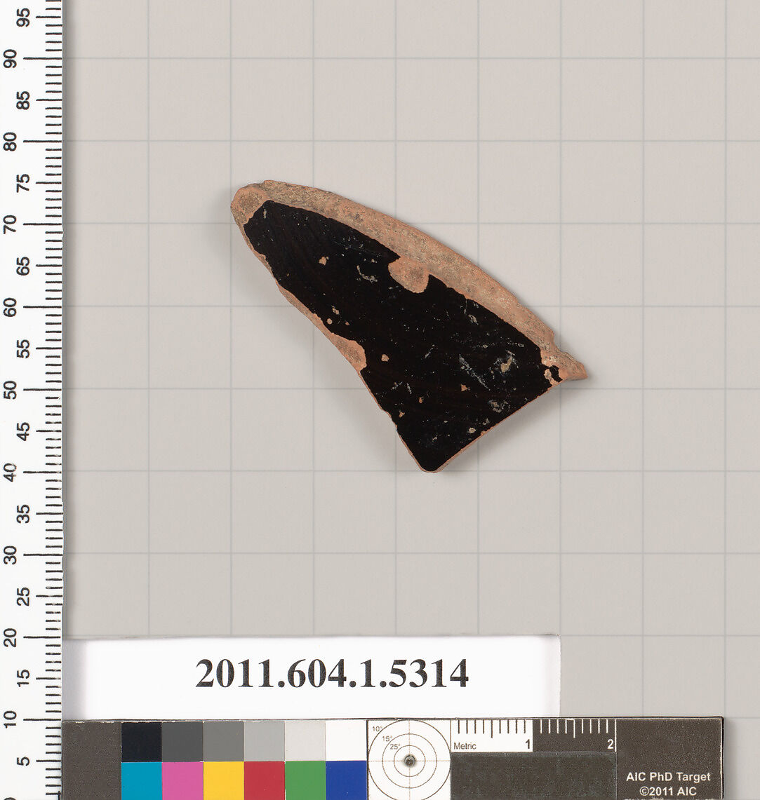 Terracotta fragment of a kylix (drinking cup), Terracotta, Greek, Attic
