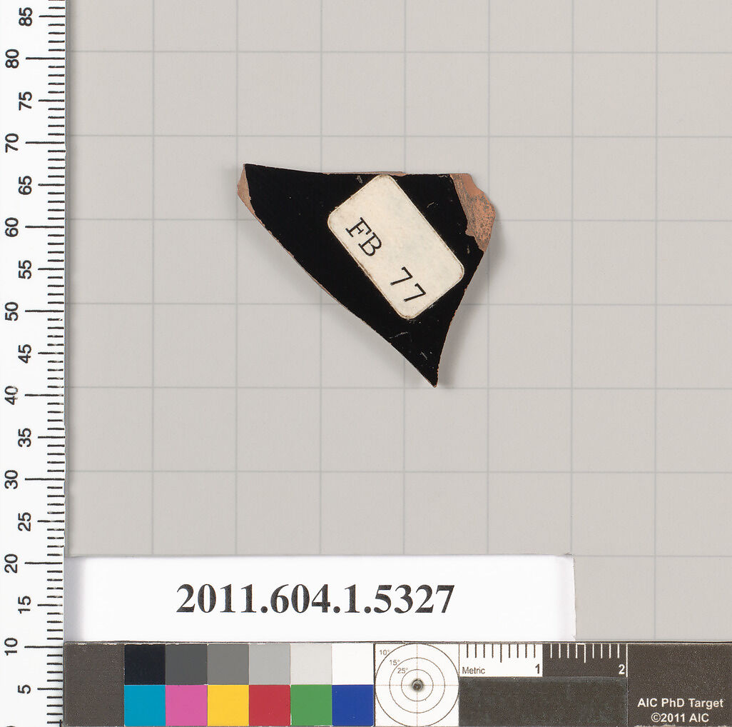 Terracotta fragment of a kylix (drinking cup), Terracotta, Greek, Attic
