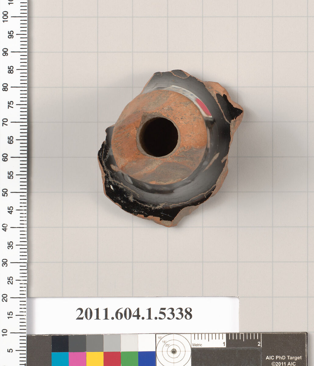 Terracotta fragment of a kylix (drinking cup), Terracotta, Greek, Attic