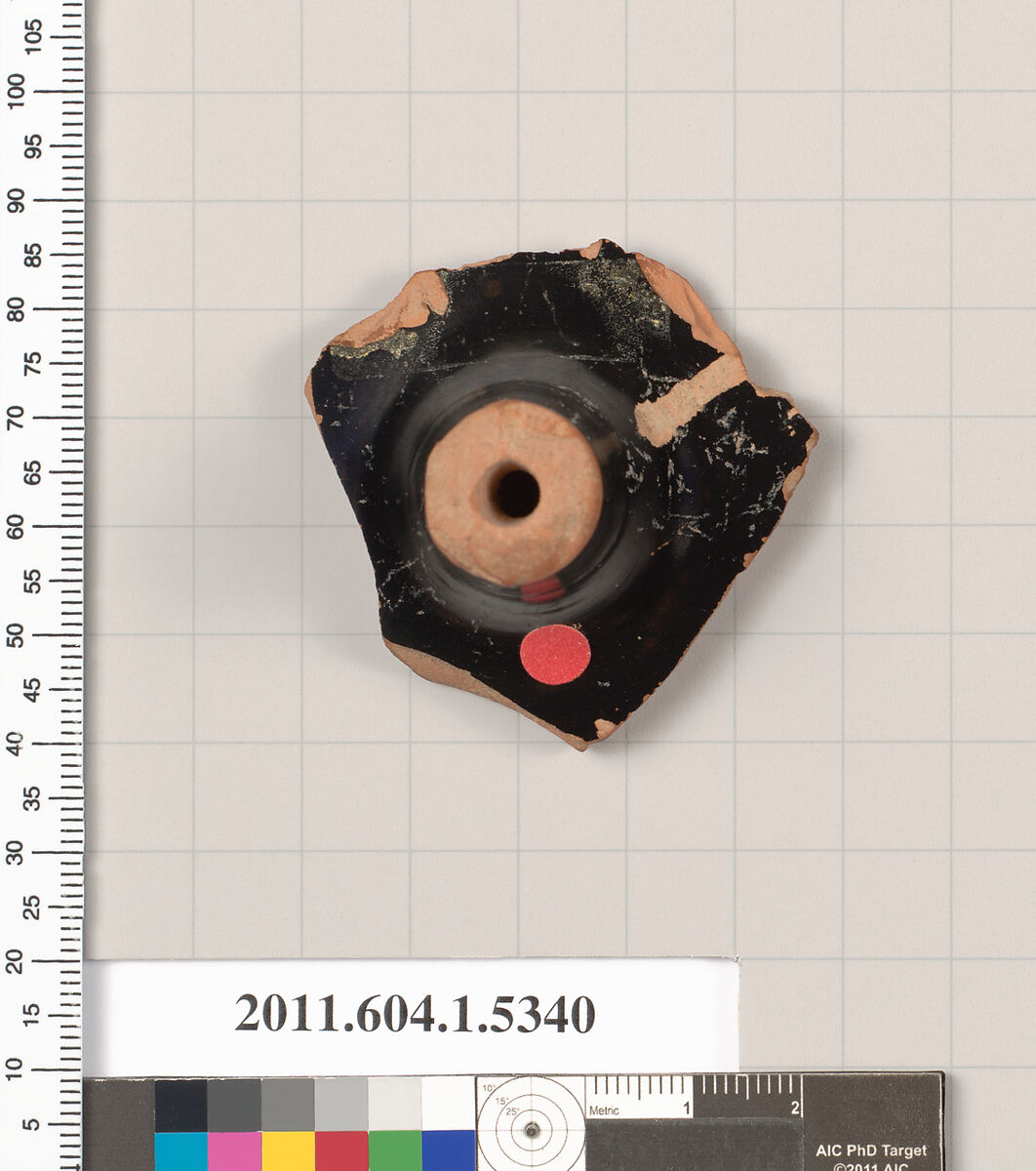 Terracotta fragment of a kylix (drinking cup), Terracotta, Greek, Attic