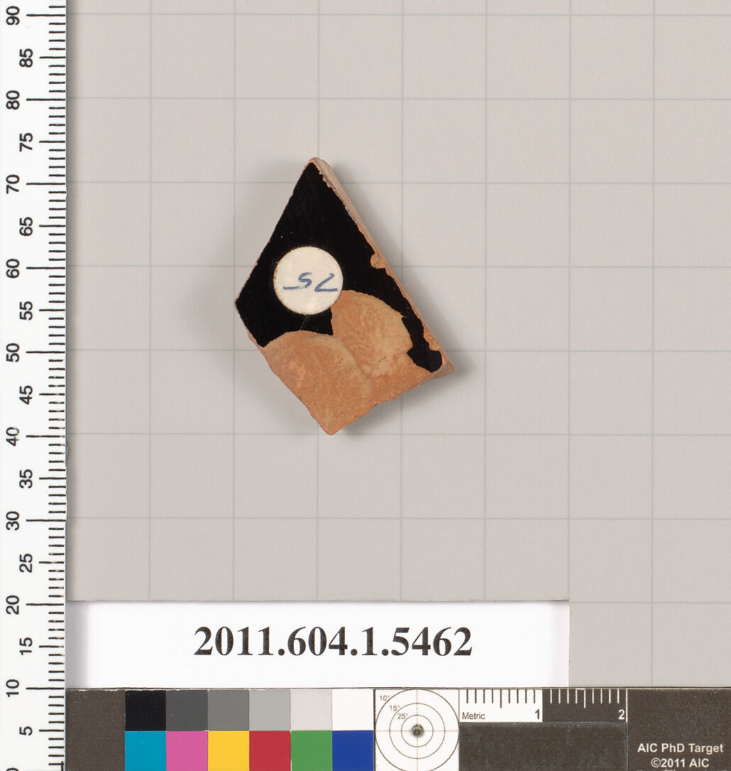 Terracotta fragment of a kylix (drinking cup), Terracotta, Greek, Attic