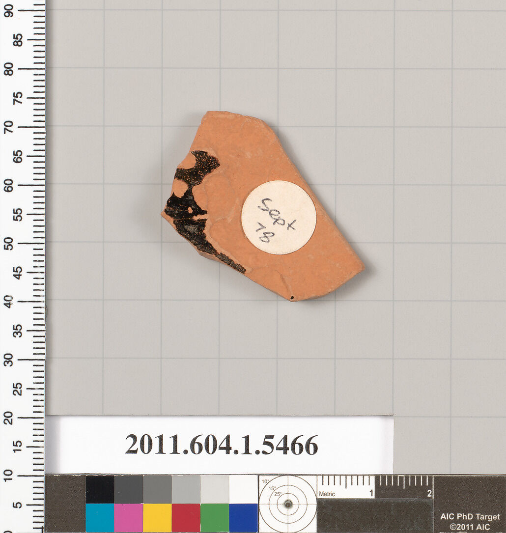 Terracotta fragment of a kylix (drinking cup), Terracotta, Greek, Attic
