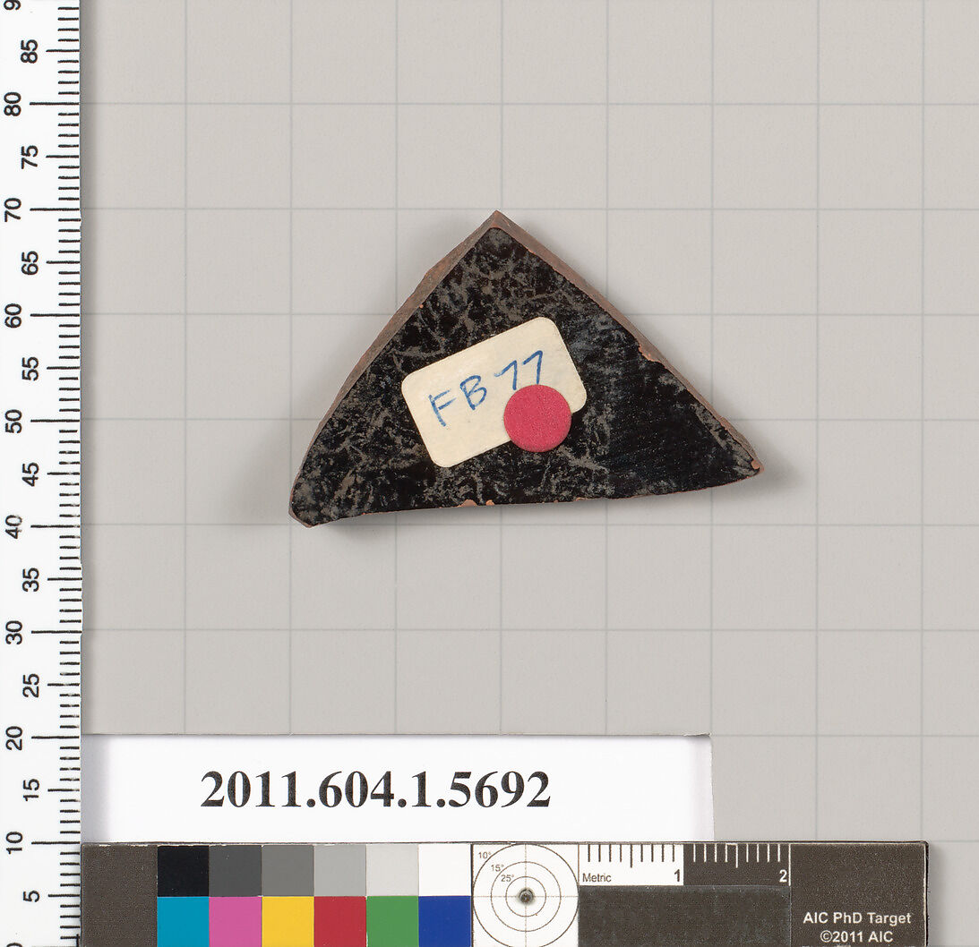 Terracotta fragment of a kylix (drinking cup), Terracotta, Greek, Attic