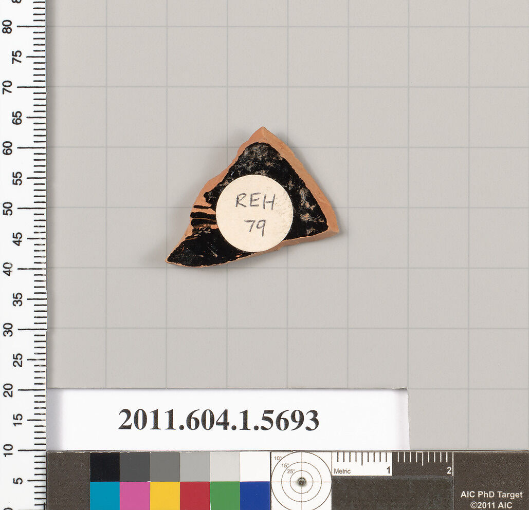 Terracotta fragment of a kylix (drinking cup), Terracotta, Greek, Attic
