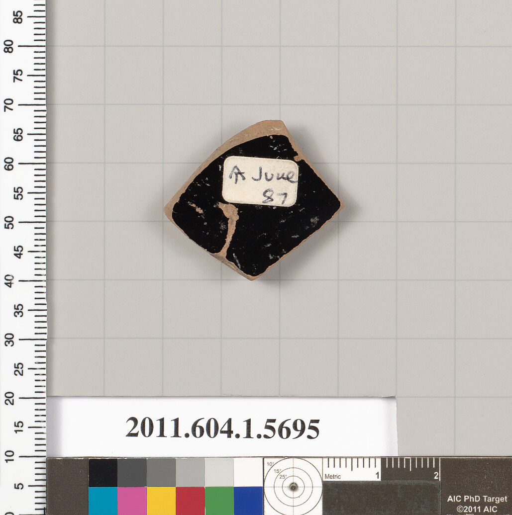 Terracotta fragment of a kylix (drinking cup), Terracotta, Greek, Attic