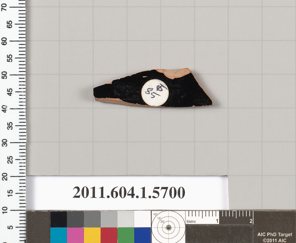 Terracotta fragment of a kylix (drinking cup), Terracotta, Greek, Attic