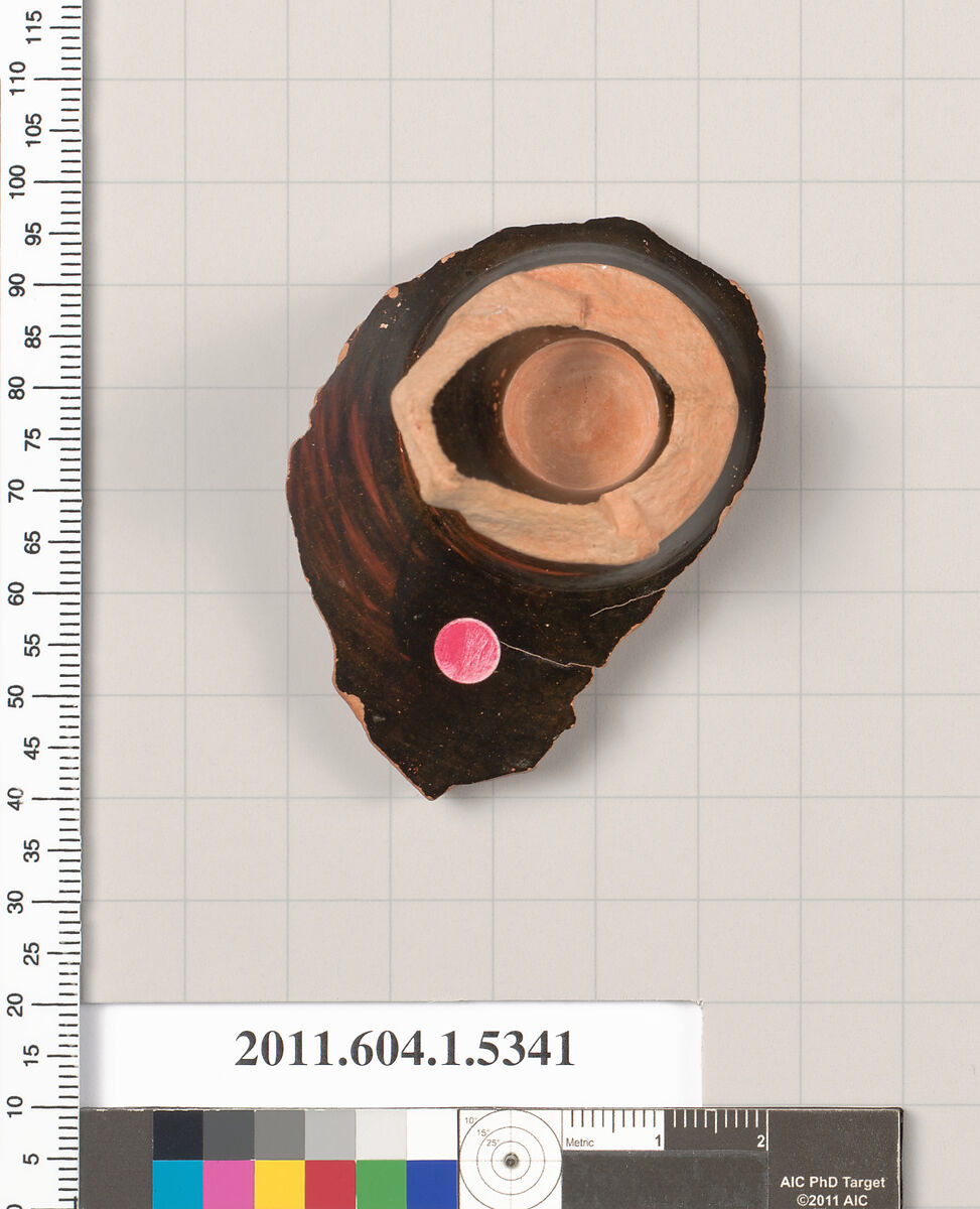Terracotta fragment of a kylix (drinking cup), Terracotta, Greek, Attic