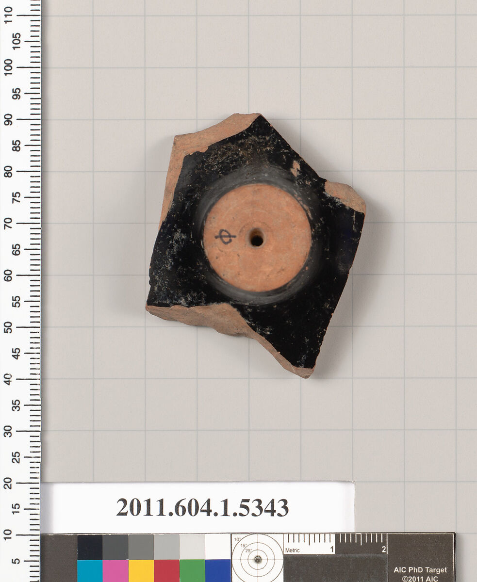Terracotta fragment of a kylix (drinking cup), Terracotta, Greek, Attic