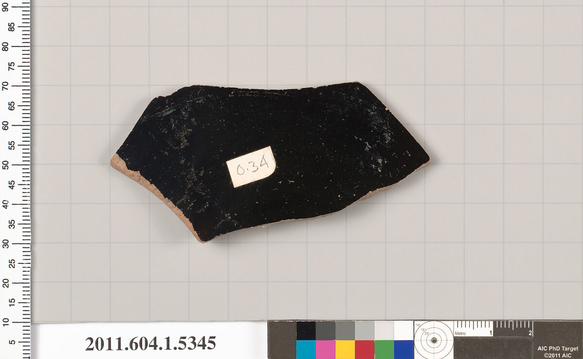 Terracotta fragment of a kylix (drinking cup), Terracotta, Greek, Attic