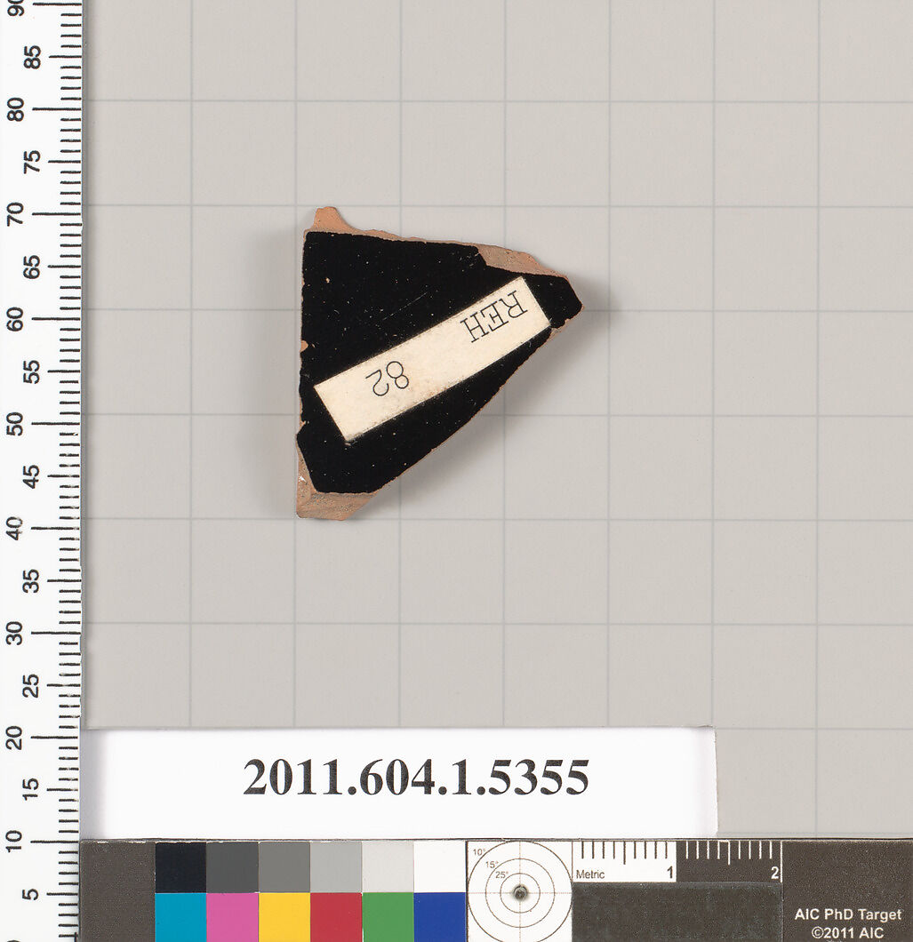 Terracotta fragment of a kylix (drinking cup), Terracotta, Greek, Attic