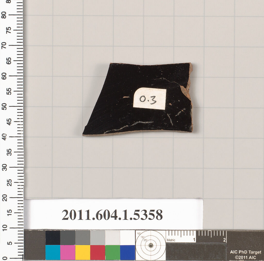Terracotta fragment of a kylix (drinking cup), Terracotta, Greek, Attic