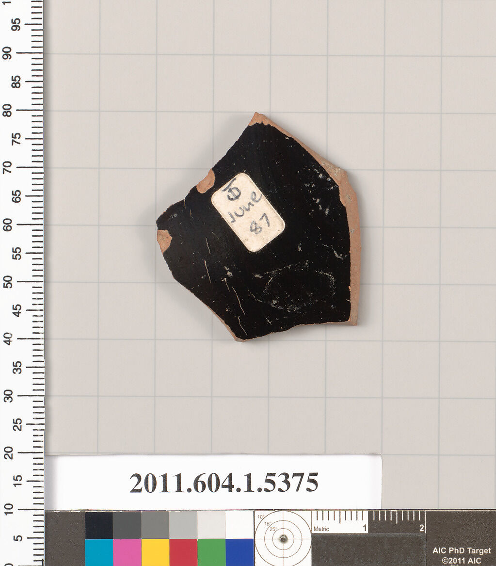 Terracotta fragment of a kylix (drinking cup), Terracotta, Greek, Attic