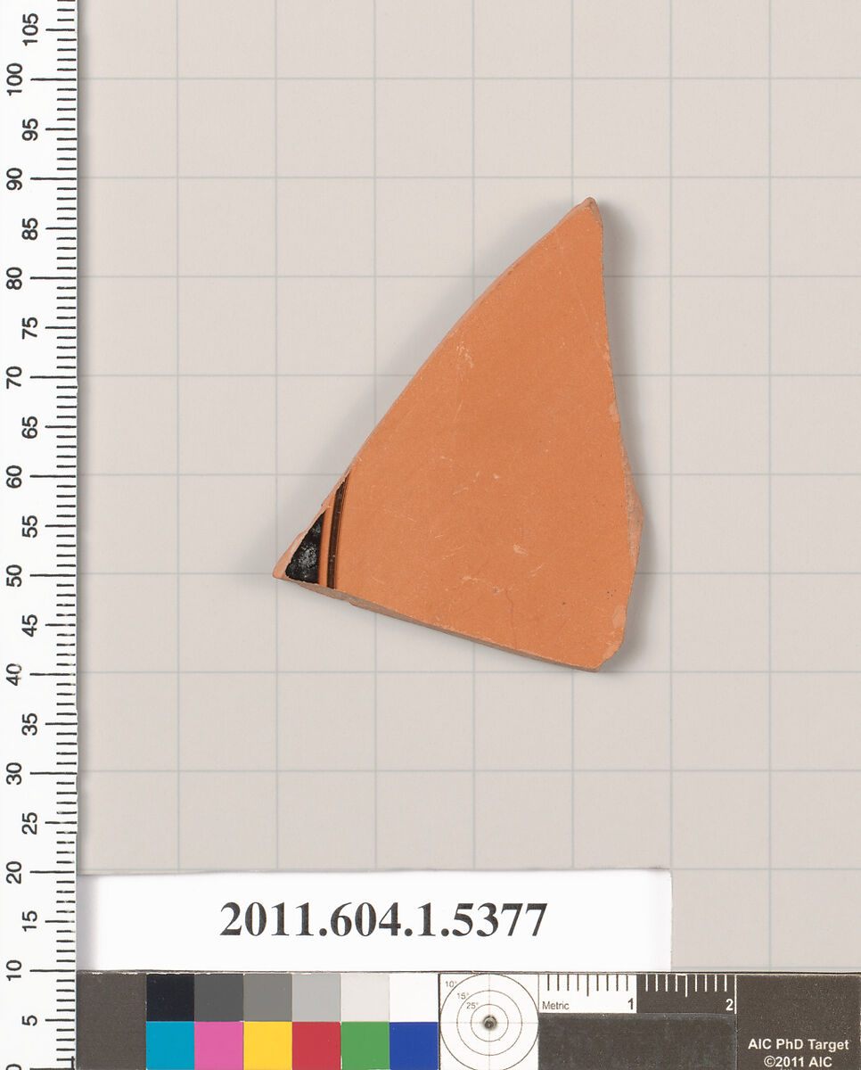 Terracotta fragment of a kylix (drinking cup), Terracotta, Greek, Attic