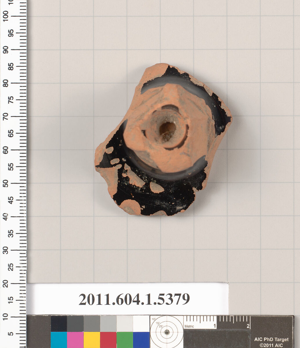 Terracotta fragment of a kylix (drinking cup), Terracotta, Greek, Attic