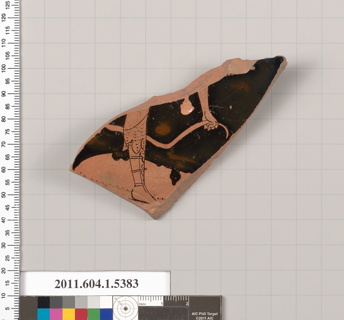 Terracotta fragment of a kylix (drinking cup), Terracotta, Greek, Attic 