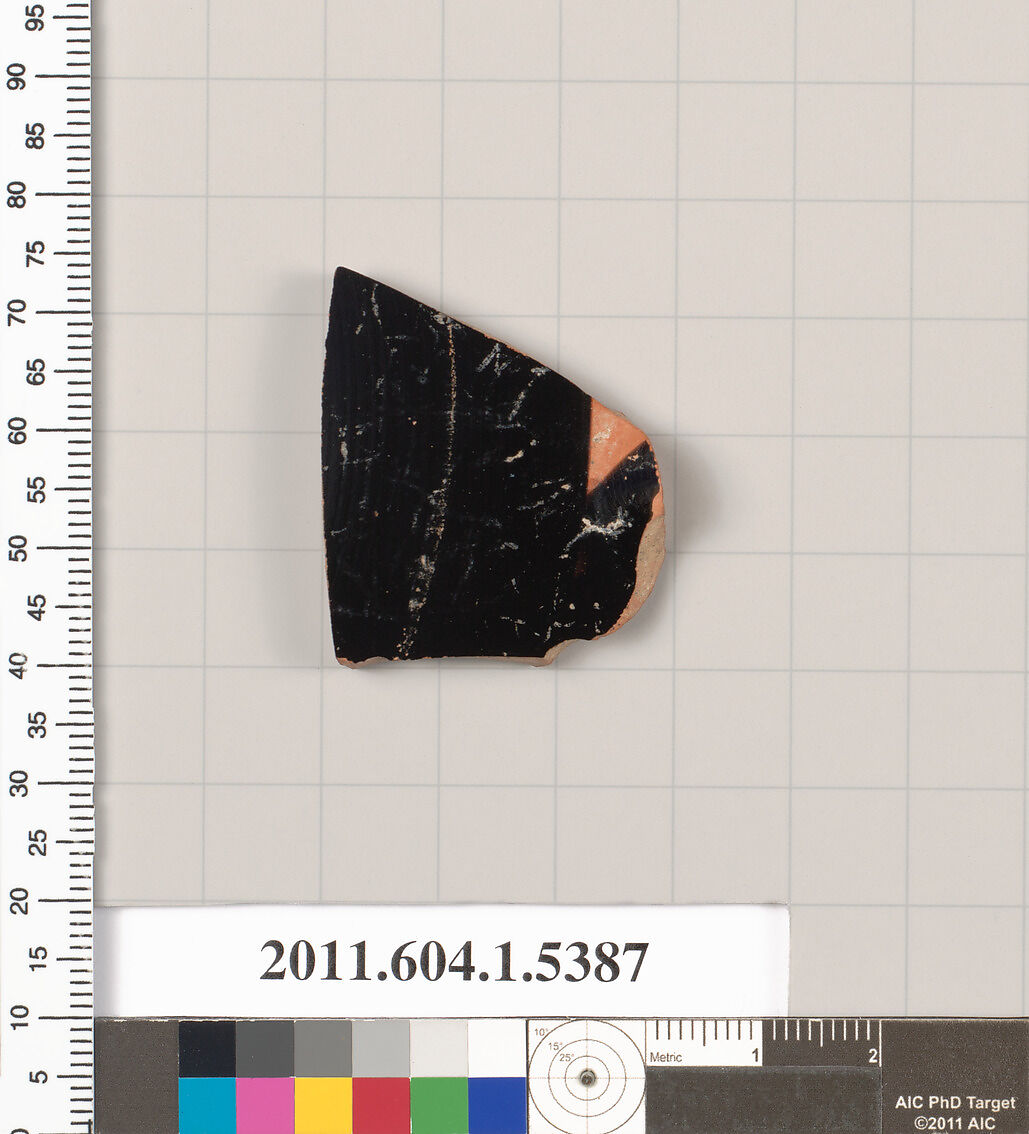 Terracotta fragment of a kylix (drinking cup), Terracotta, Greek, Attic