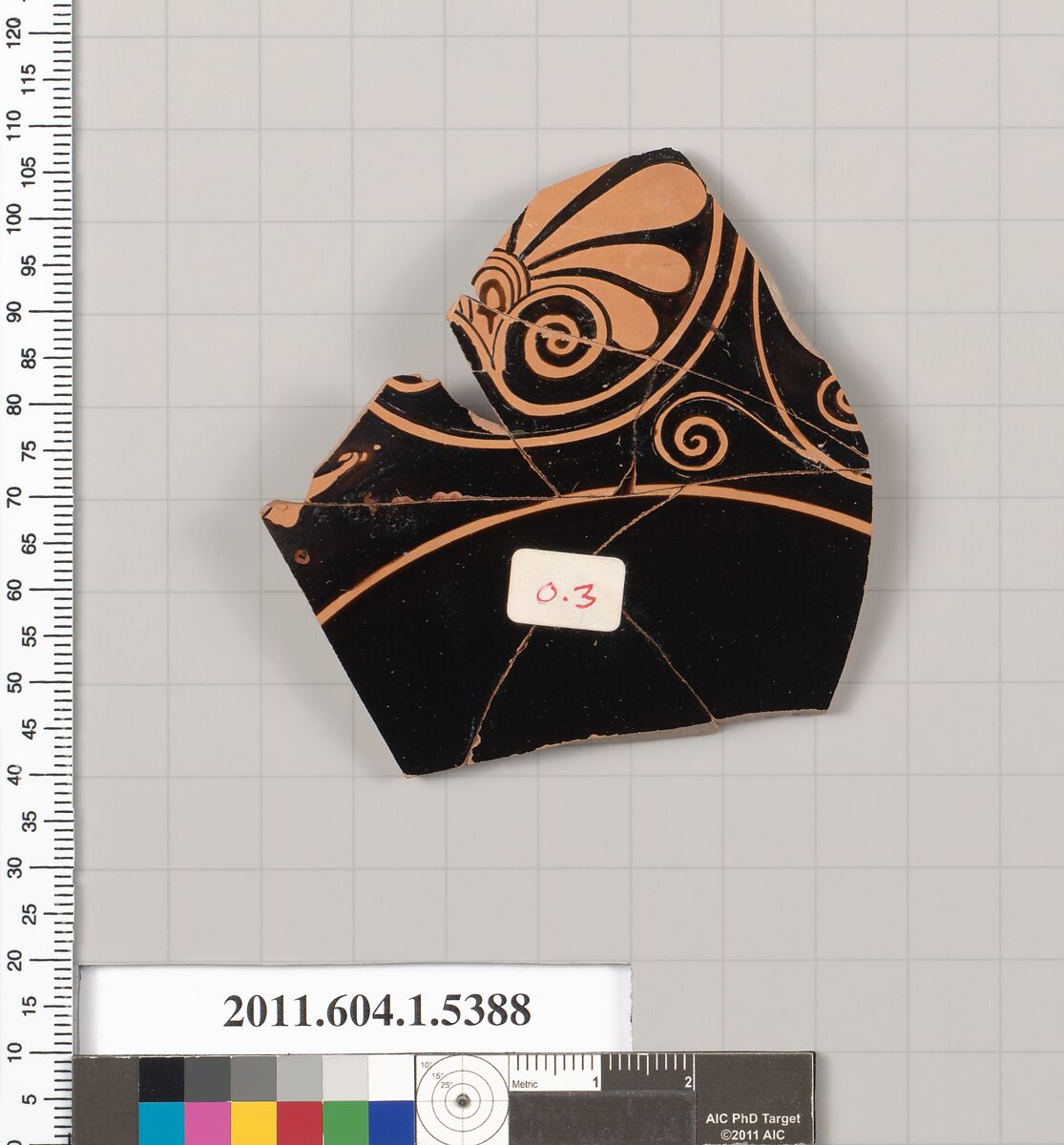 Terracotta fragment of a kylix (drinking cup), Terracotta, Greek, Attic