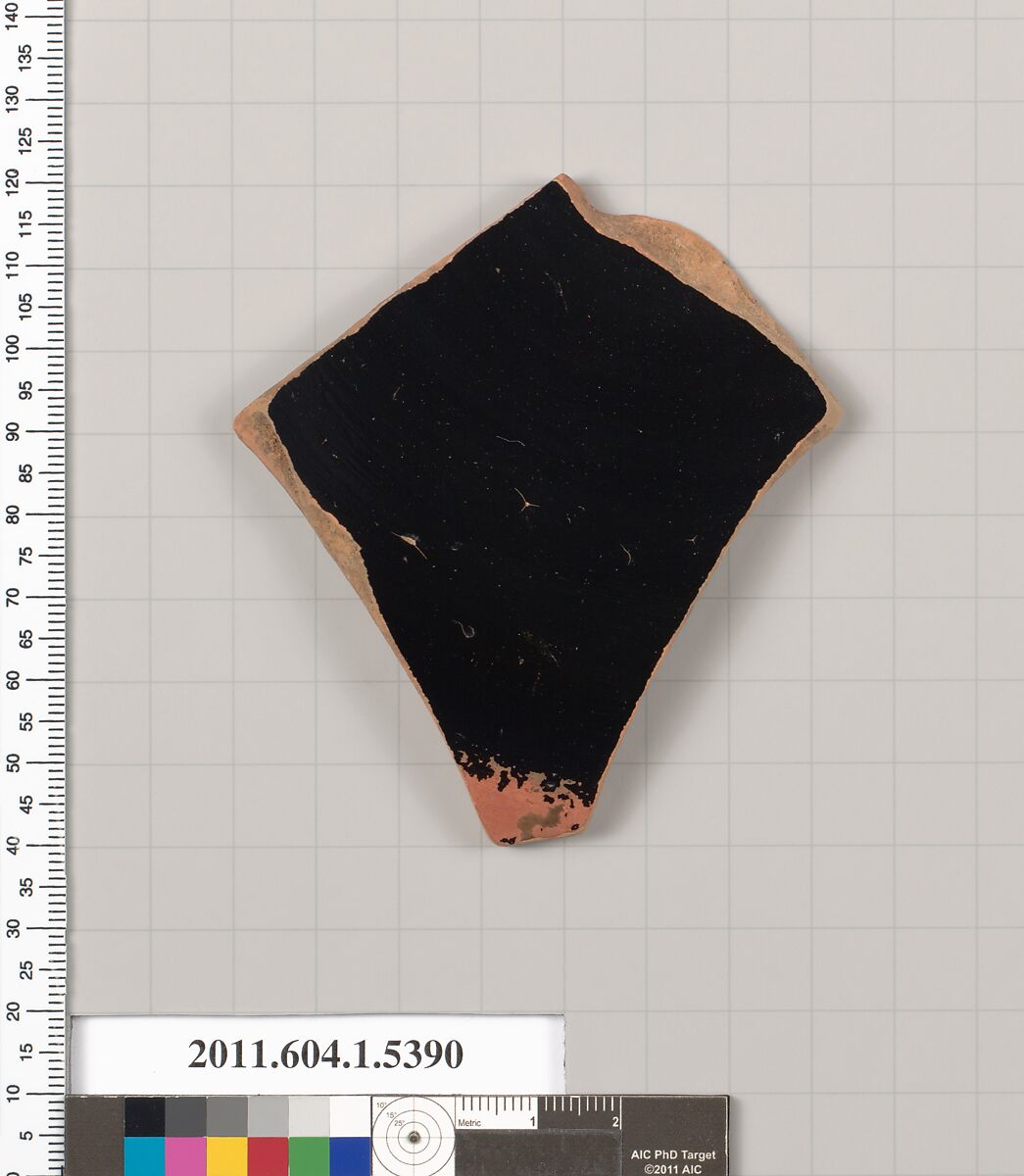 Terracotta fragment of a kylix (drinking cup), Terracotta, Greek, Attic