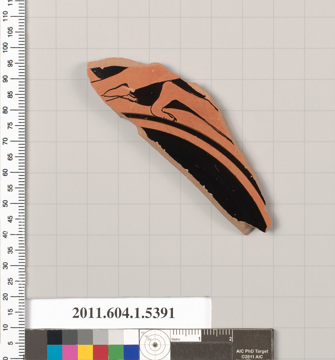 Terracotta fragment of a kylix (drinking cup), Terracotta, Greek, Attic