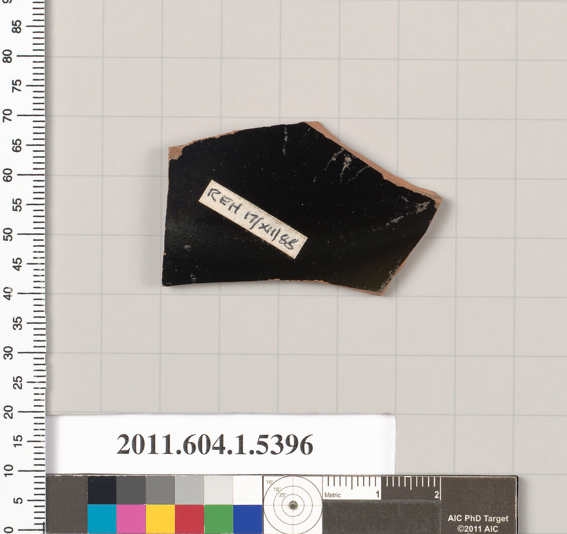 Terracotta fragment of a kylix (drinking cup), Terracotta, Greek, Attic