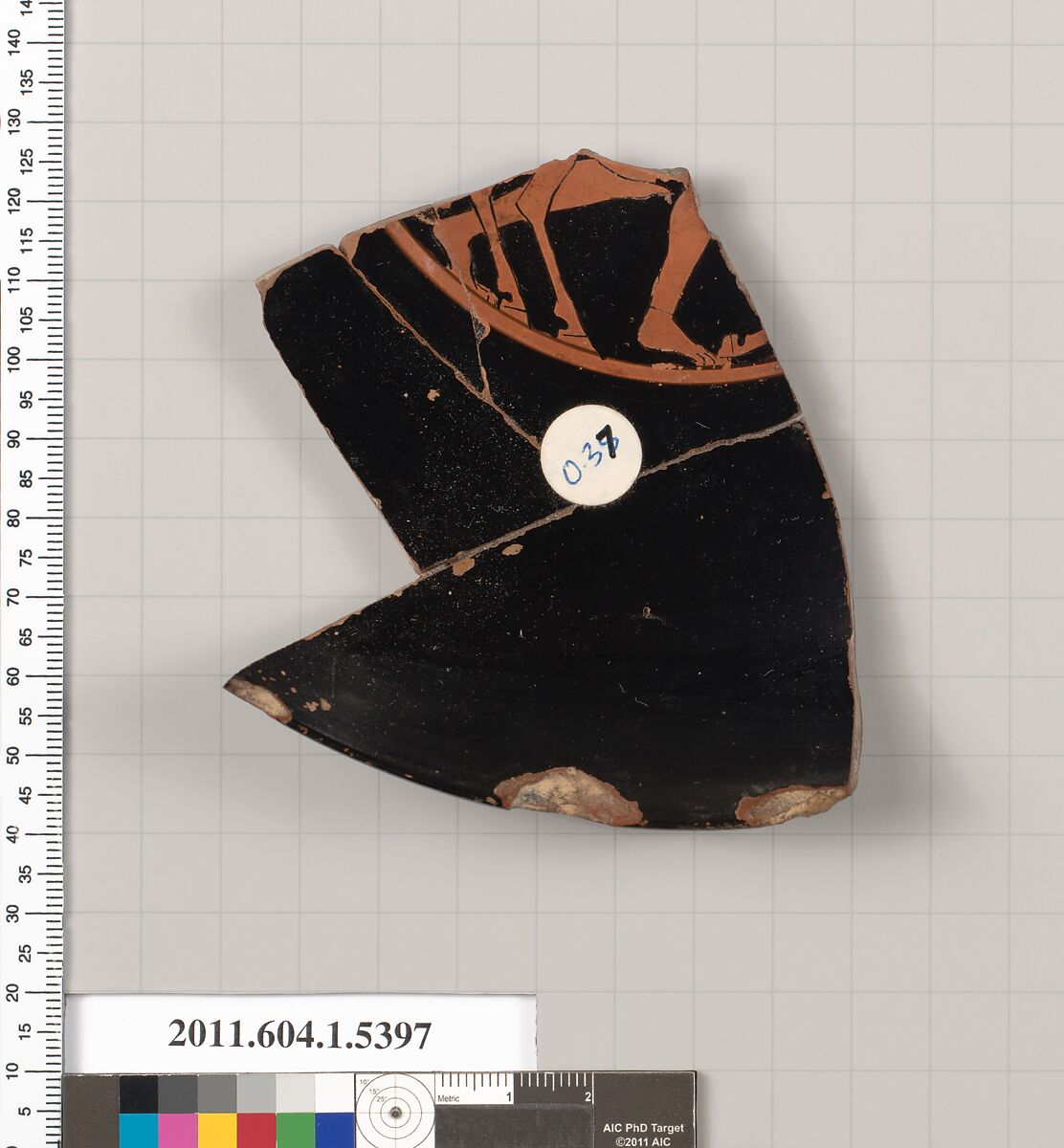 Terracotta rim fragment of a kylix (drinking cup), Terracotta, Greek, Attic 