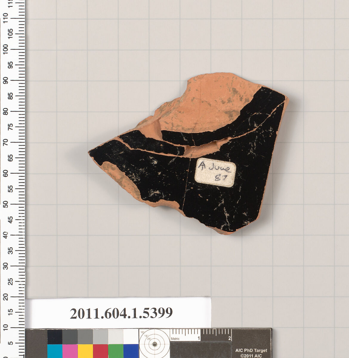 Terracotta fragment of a kylix (drinking cup), Terracotta, Greek, Attic