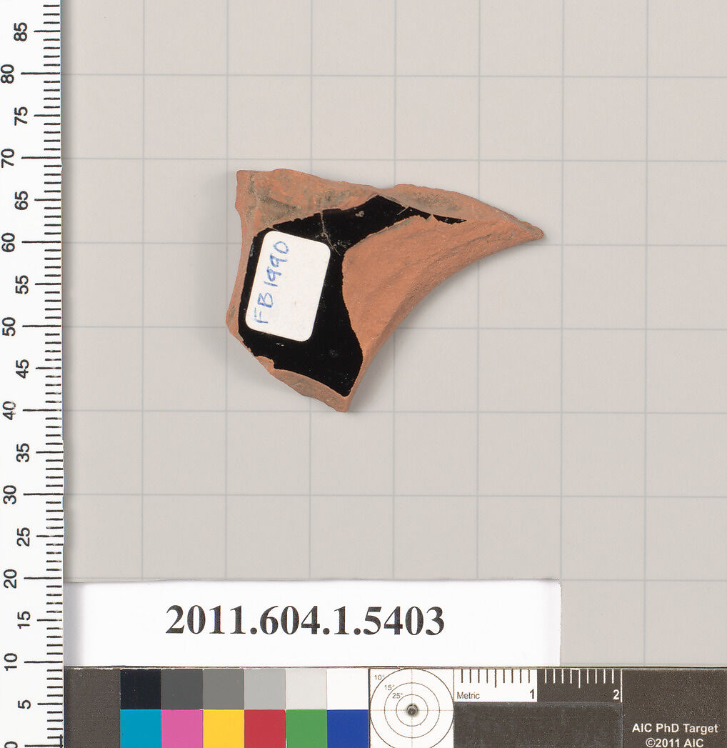 Terracotta fragment of a kylix (drinking cup), Terracotta, Greek, Attic