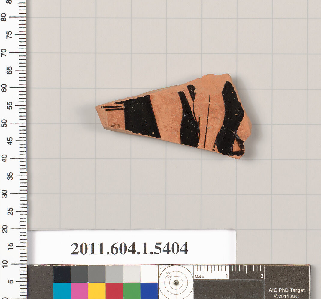 Terracotta fragment of a kylix (drinking cup), Terracotta, Greek, Attic 