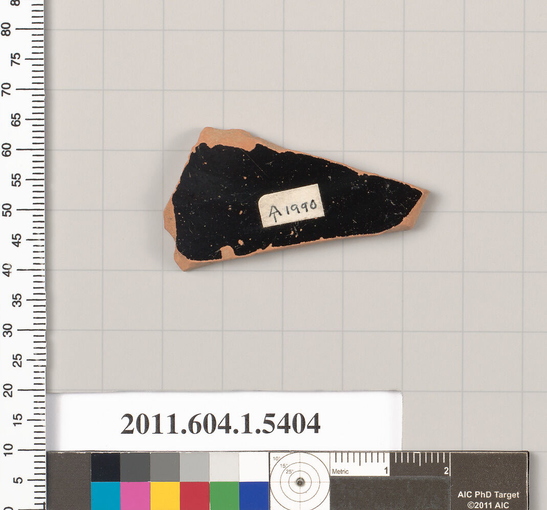 Terracotta fragment of a kylix (drinking cup), Terracotta, Greek, Attic