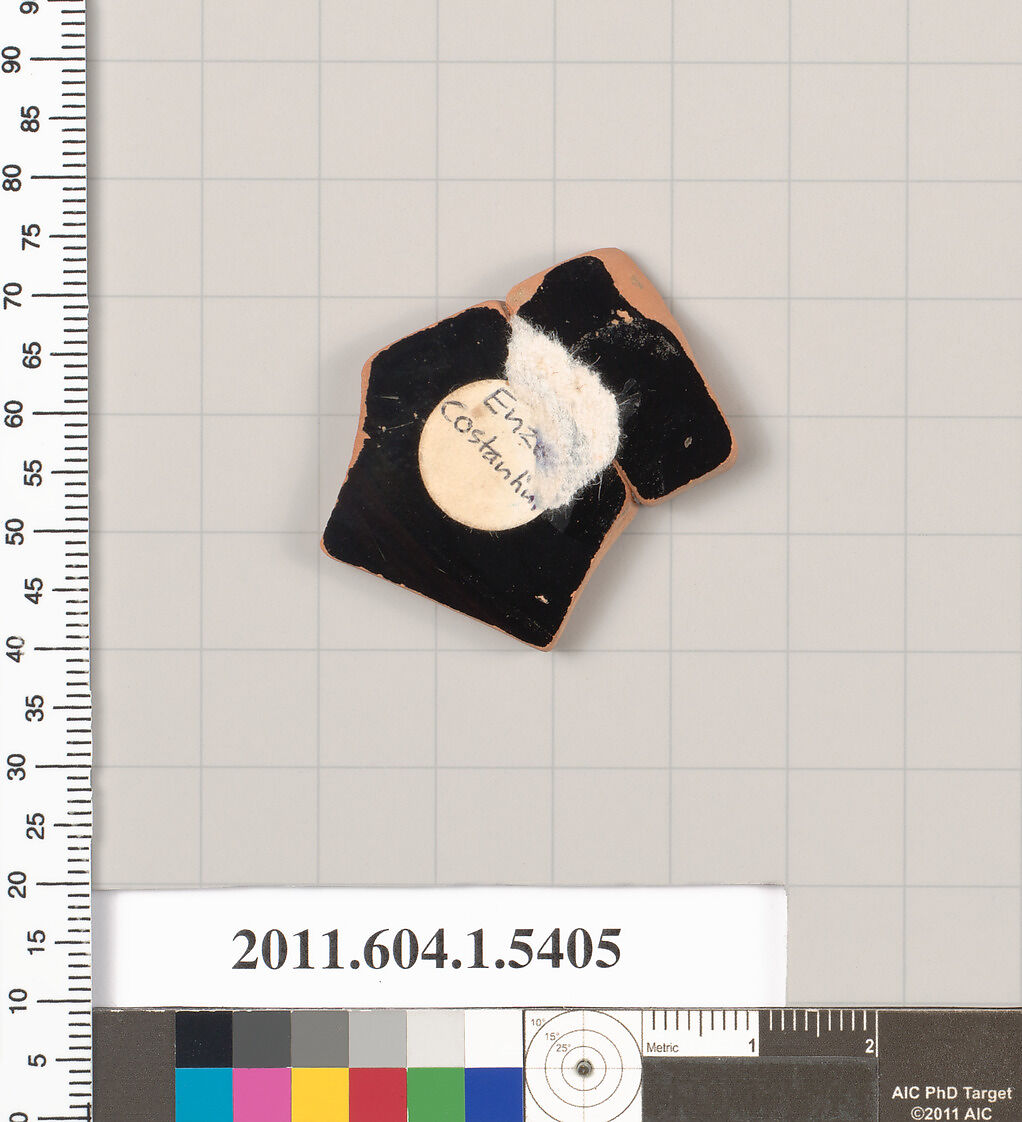 Terracotta fragment of a kylix (drinking cup), Terracotta, Greek, Attic