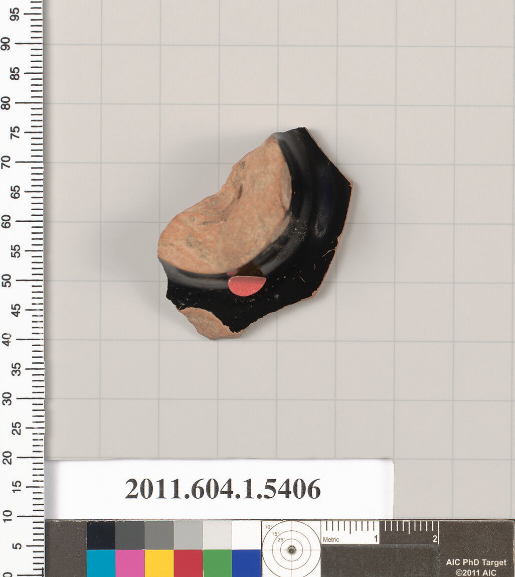 Terracotta fragment of a kylix (drinking cup), Terracotta, Greek, Attic