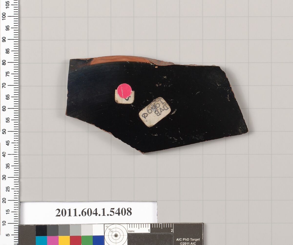 Terracotta fragment of a kylix (drinking cup), Terracotta, Greek, Attic