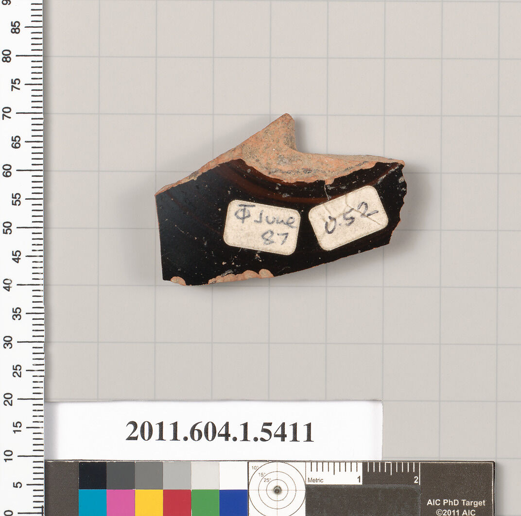 Terracotta fragment of a kylix (drinking cup), Terracotta, Greek, Attic