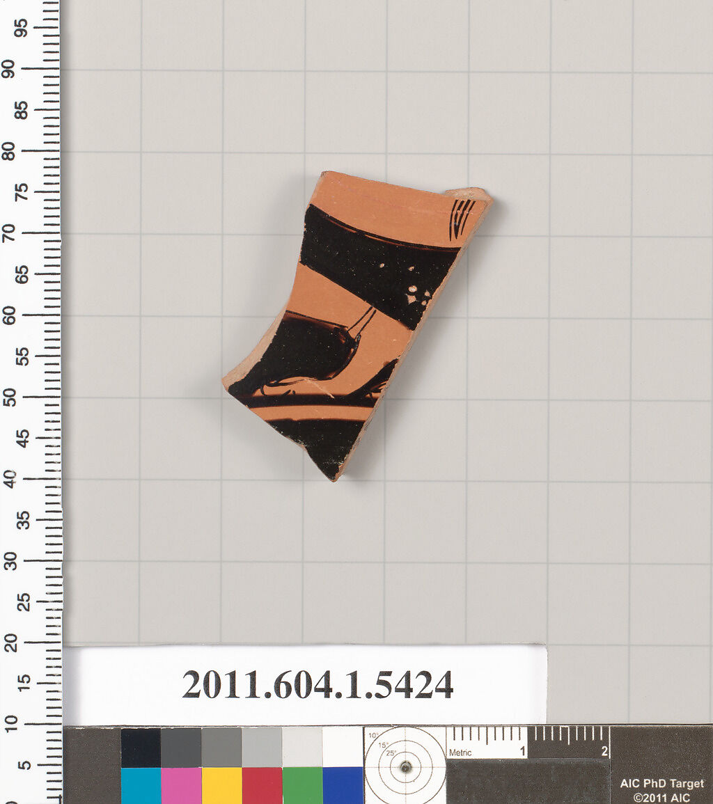 Terracotta fragment of a kylix (drinking cup), Terracotta, Greek, Attic
