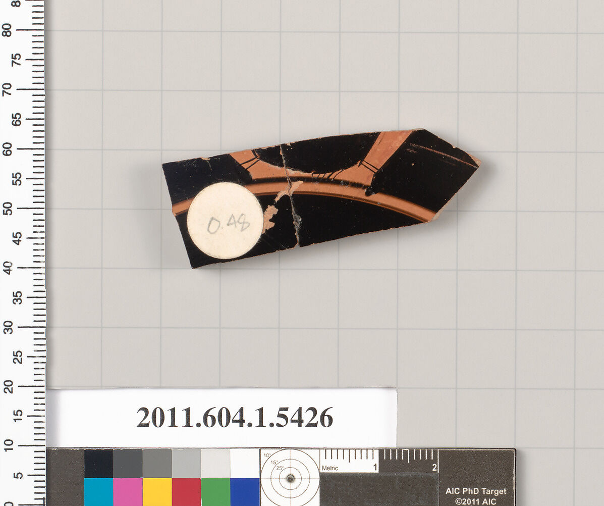 Terracotta fragment of a kylix (drinking cup), Terracotta, Greek, Attic