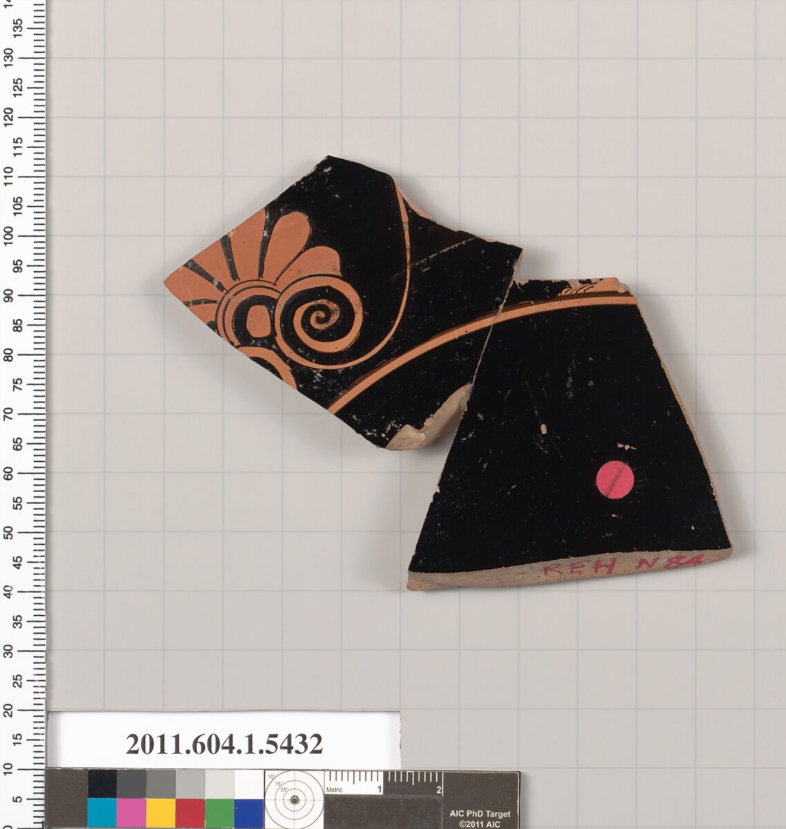 Terracotta fragment of a kylix (drinking cup), Terracotta, Greek, Attic