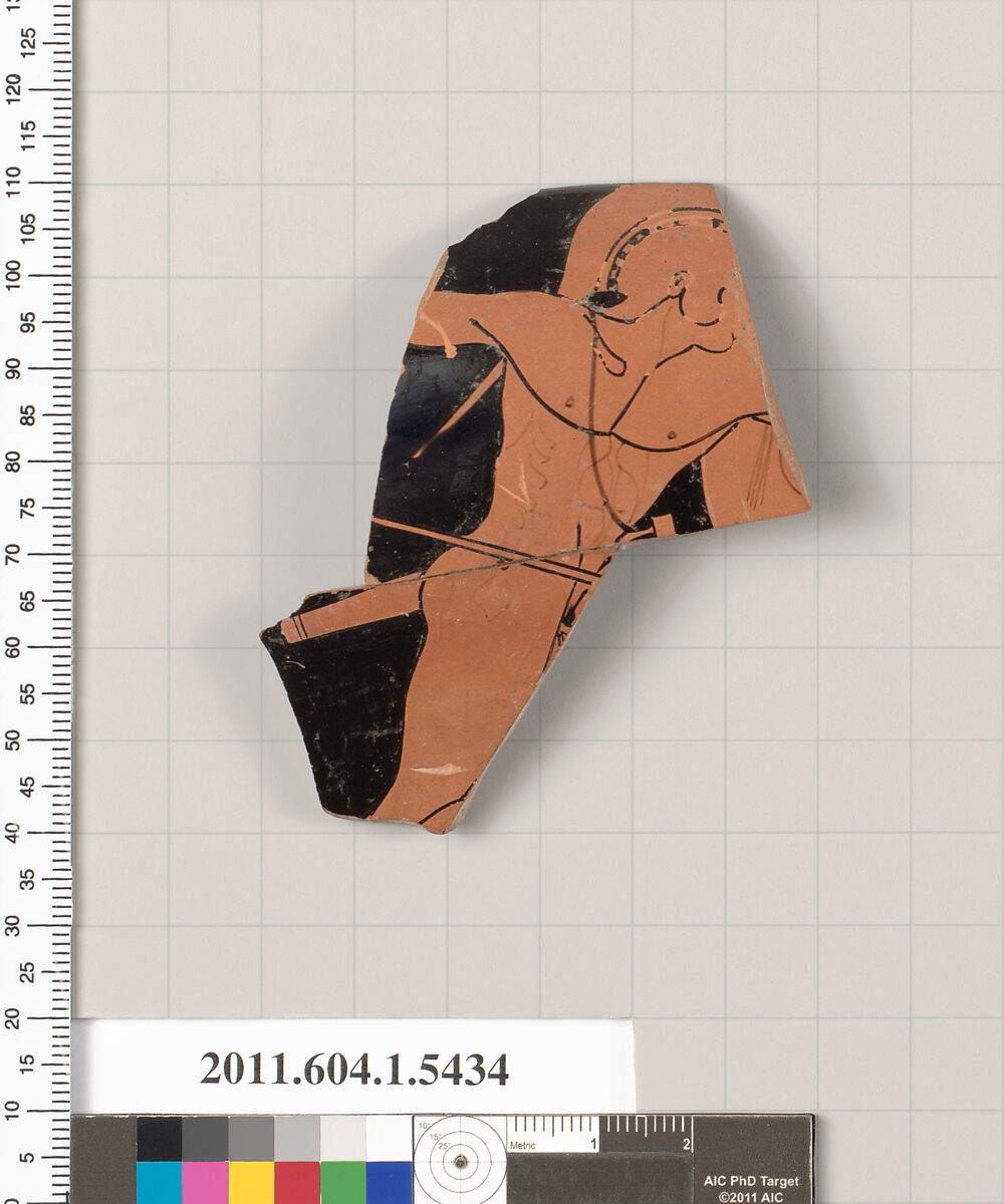 Terracotta rim fragment of a kylix (drinking cup), Terracotta, Greek, Attic