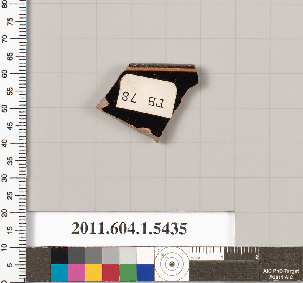 Terracotta rim fragment of a kylix (drinking cup), Terracotta, Greek, Attic