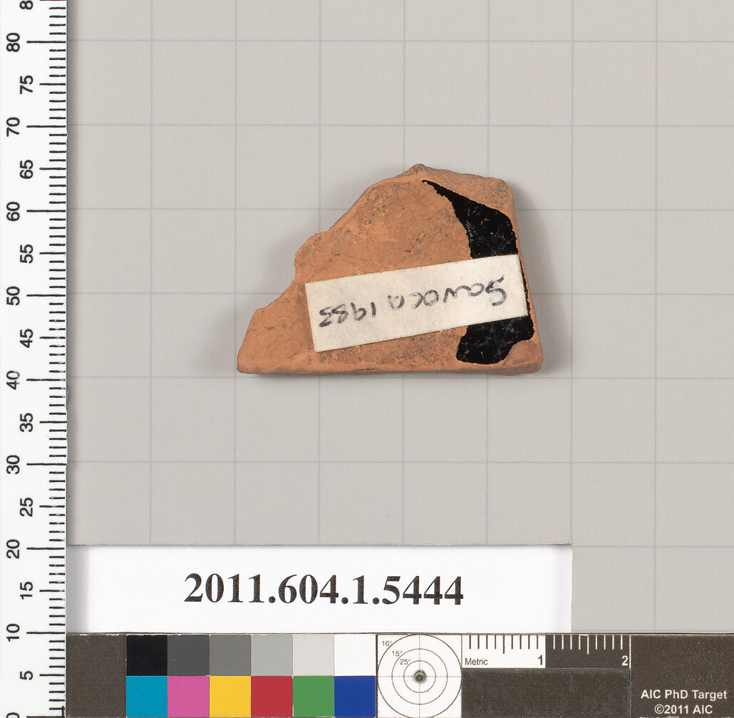 Terracotta fragment of a kylix (drinking cup), Terracotta, Greek, Attic
