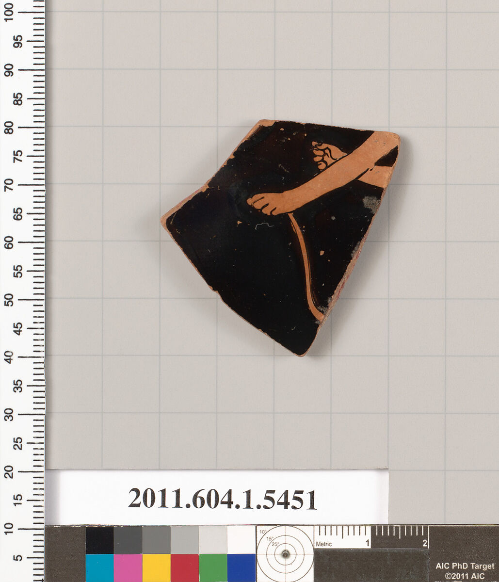 Terracotta fragment of a kylix (drinking cup), Terracotta, Greek, Attic