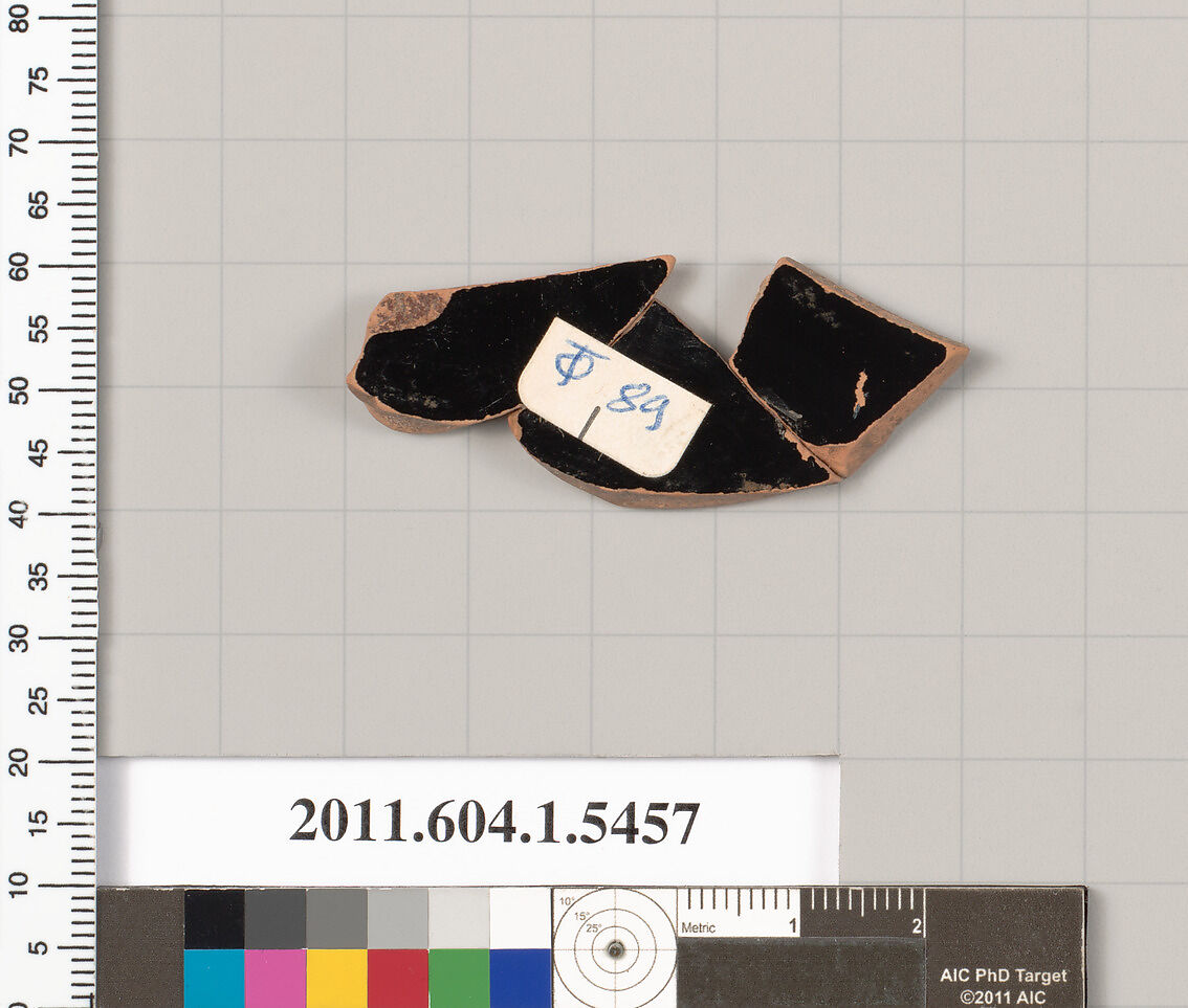 Terracotta fragment of a kylix (drinking cup), Terracotta, Greek, Attic