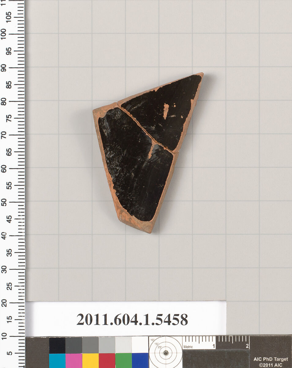 Terracotta fragment of a kylix (drinking cup), Terracotta, Greek, Attic