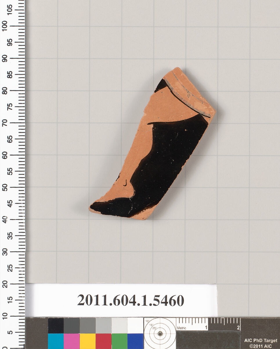 Terracotta fragment of a kylix (drinking cup), Terracotta, Greek, Attic