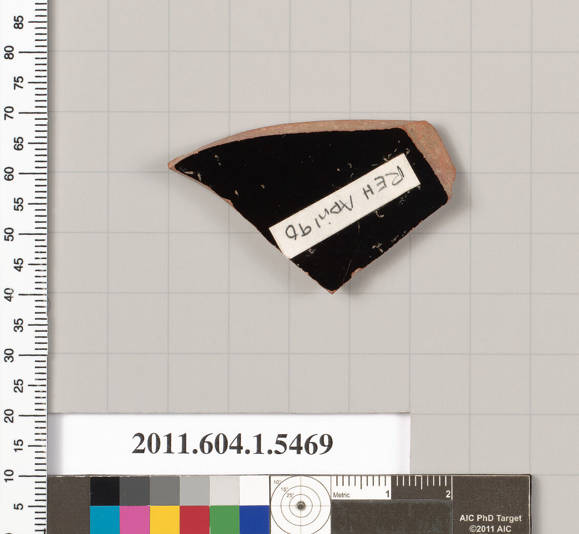 Terracotta fragment of a kylix (drinking cup), Terracotta, Greek, Attic