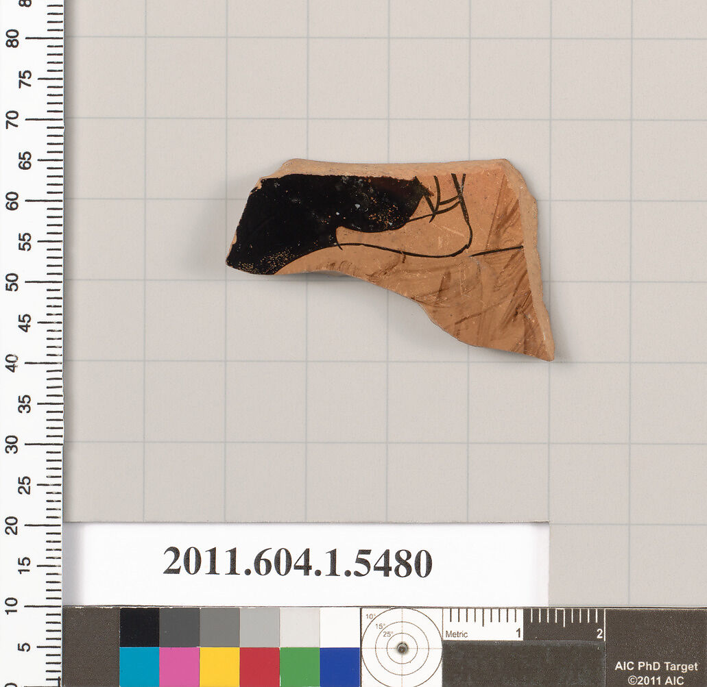 Terracotta fragment of a kylix (drinking cup), Terracotta, Greek, Attic