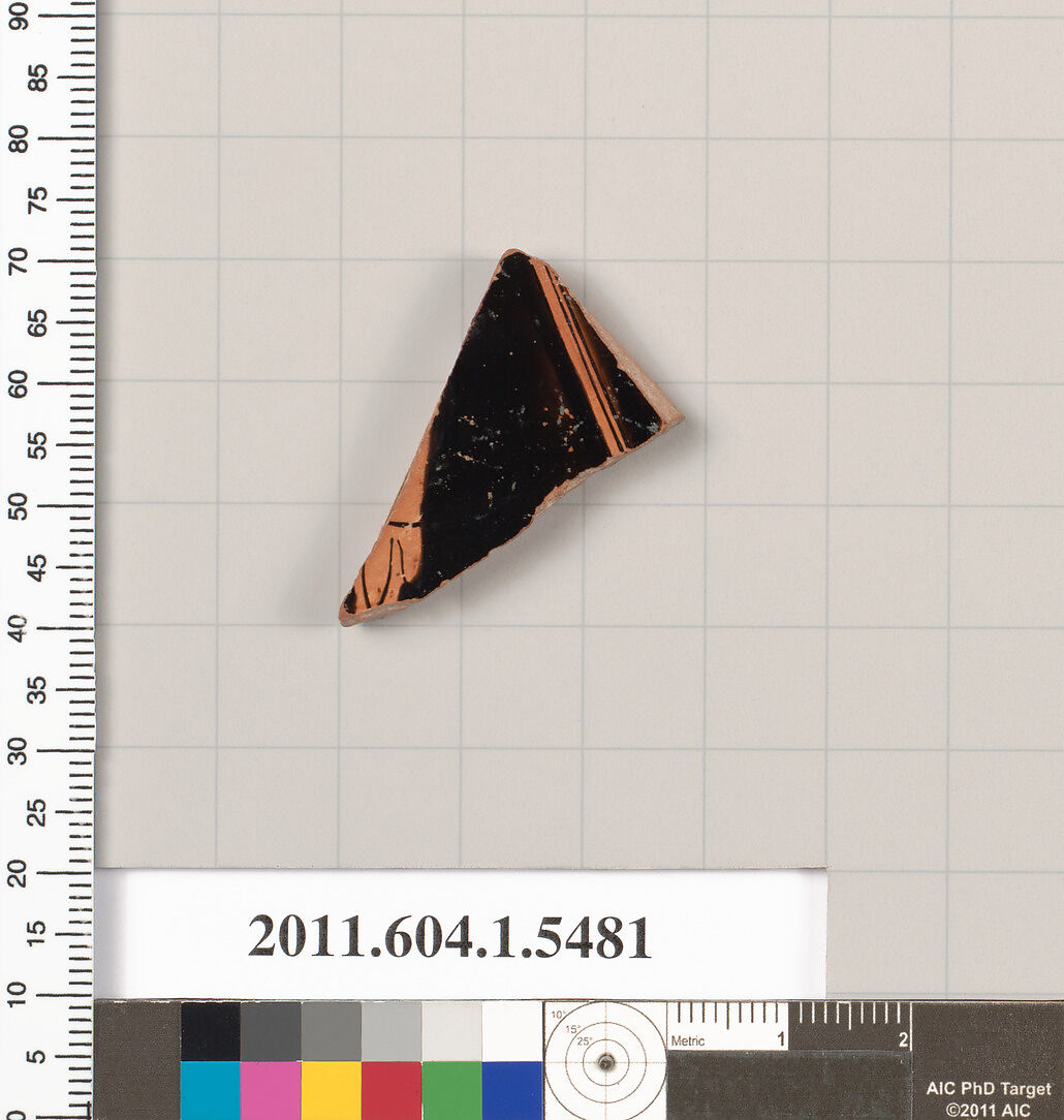 Terracotta fragment of a kylix (drinking cup), Terracotta, Greek, Attic