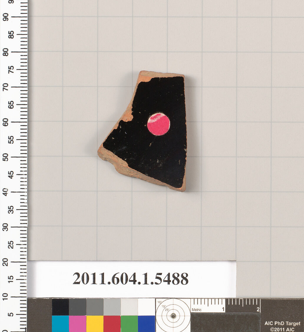 Terracotta fragment of a kylix (drinking cup), Terracotta, Greek, Attic