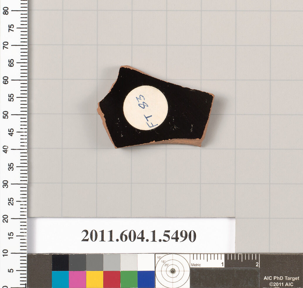 Terracotta fragment of a kylix (drinking cup), Terracotta, Greek, Attic