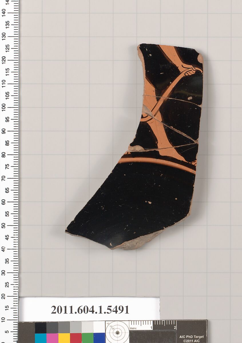 Terracotta fragment of a kylix (drinking cup), Terracotta, Greek, Attic
