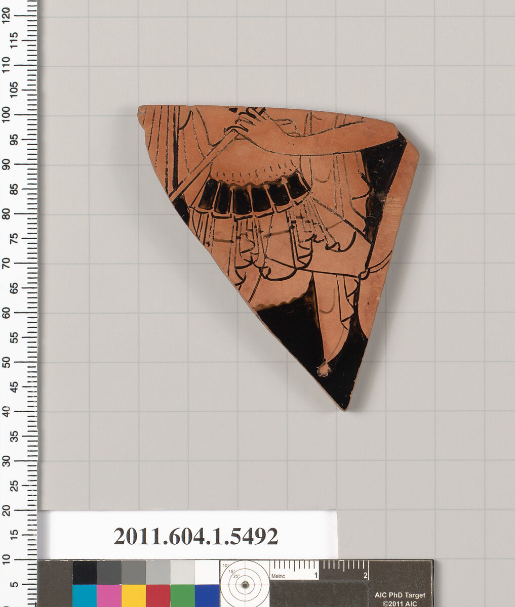Terracotta fragment of a kylix (drinking cup), Terracotta, Greek, Attic